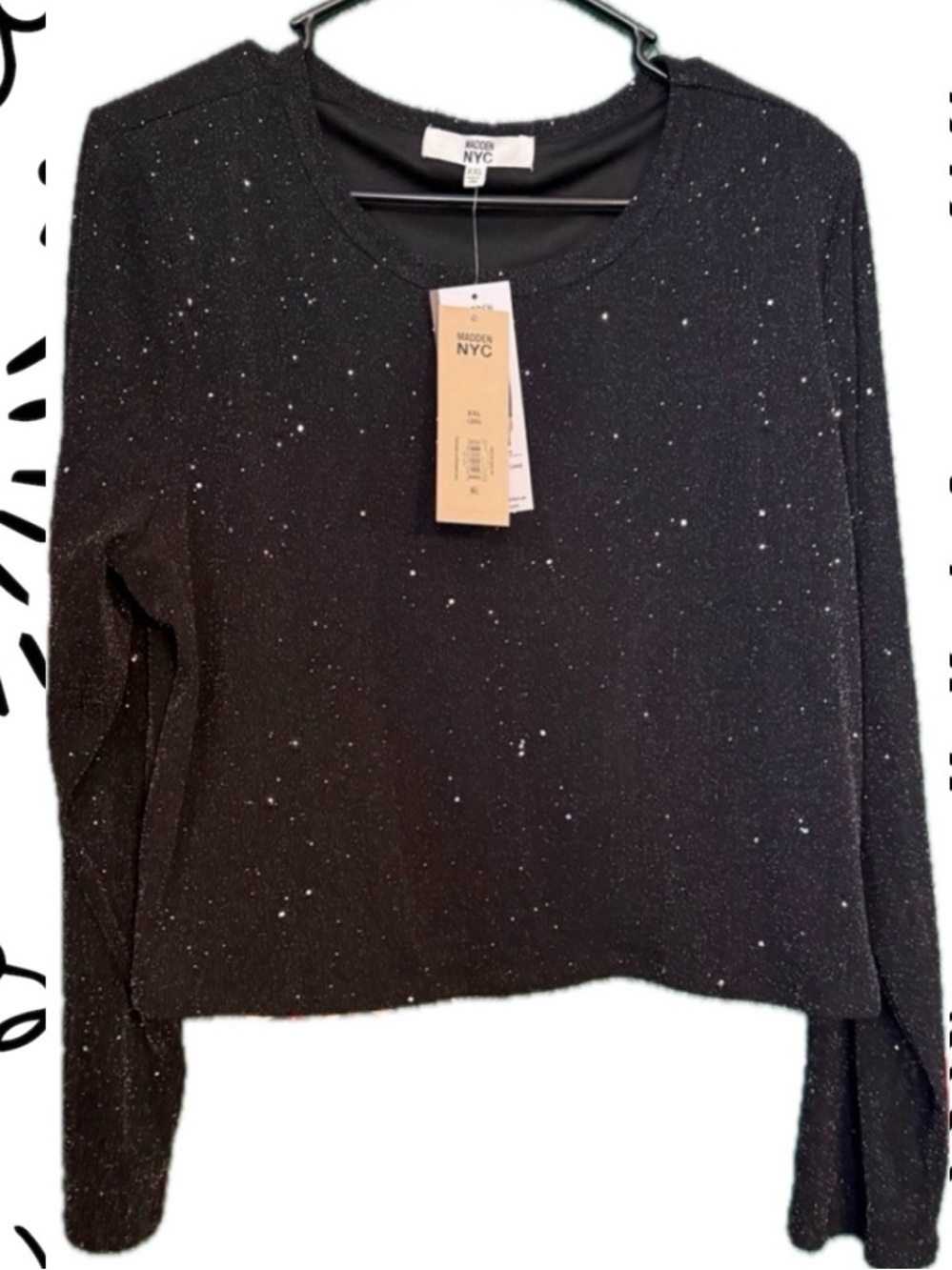 NWT Madden NYC Black Glitter Long Sleeve Sweater XXL 20